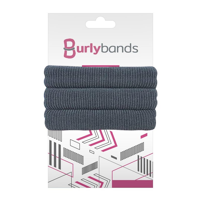 Burlybands Large Hair Ties for Thick, Heavy or Curly Hair - Non-Slip, Non-Damage, Seamless Women's Ponytail Scrunchies - Dk Gray, 3 Pcs - Image 1
